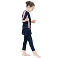 thumbnail image 5 of IBTOM CASTLE Kids Girls Burkini Swimsuits Modest Muslim Islamic Long Sleeve Rash Guard Full Cover Hijab Top Skirted Swim Capris ​Swimwear 6-7 Years Navy Blue + Pink, 5 of 8