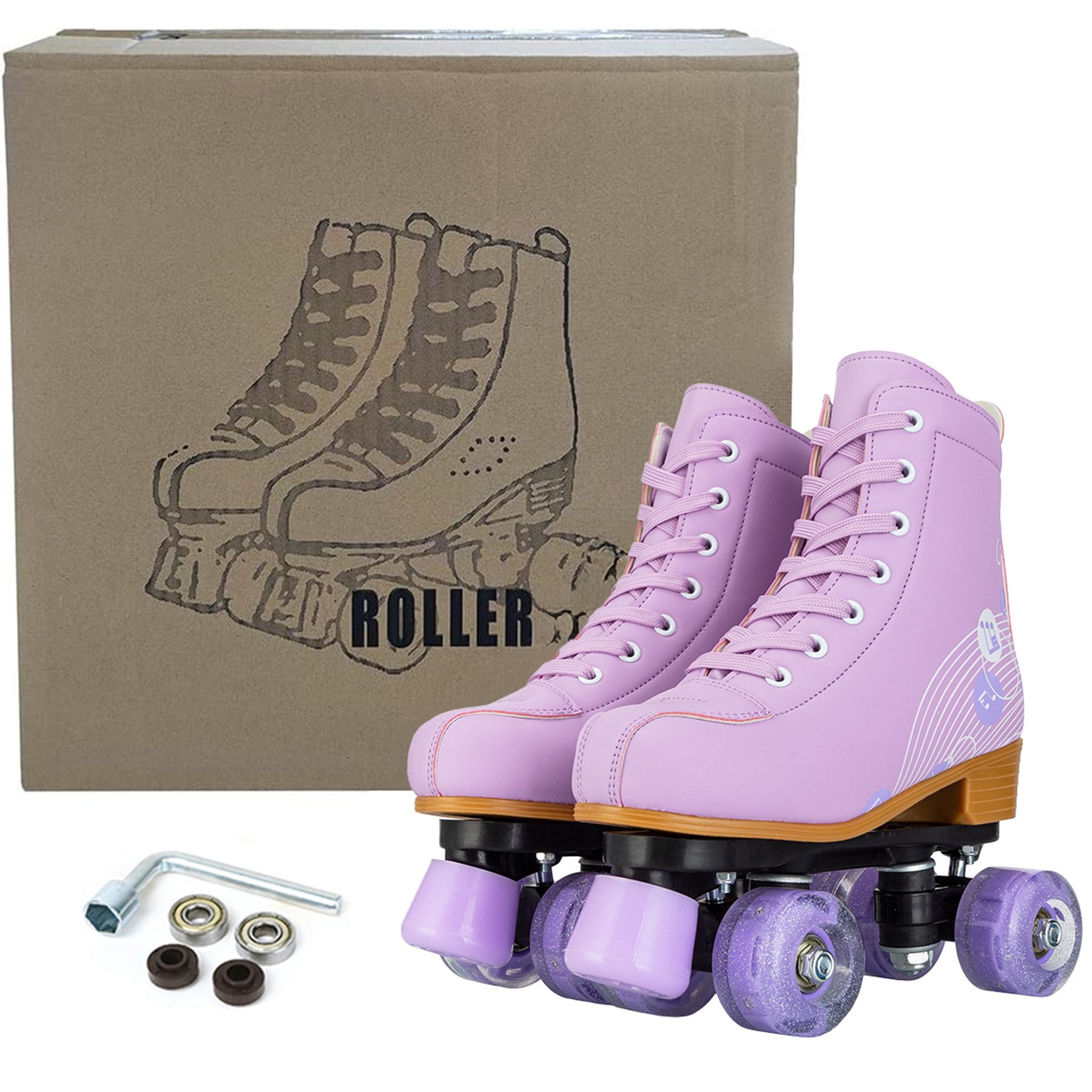 EONROACOO Teen Kids Roller Skates, Flashing Wheels Double-Row Quad Skates for Girls Boys(Purple, Youth 3)