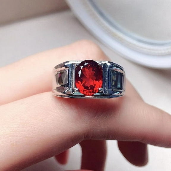 Natural garnet ring Mens Garnet Ring 925 Sterling Silver Gift For Him Garnet Statement Ring Promise Ring January Birthstone mens Ring