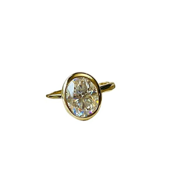 HeartsAndYou 2ct Engagement Ring for Women Oval Cut Moissanite Bezel Set Solitaire 18k Yellow Gold over Silver