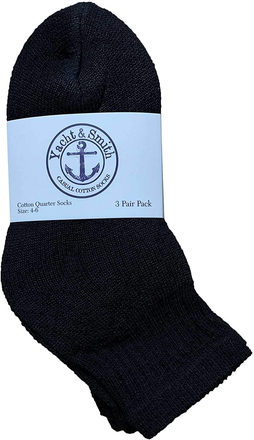 Yacht & Smith 12 Pair Of Kids Black Quarter Ankle Athletic Socks for Kids, Sock Size 4-6