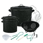 Granite Ware 12 Piece Enamelware Water bath Canning Pot (Speckled Black) with Canning Toolset, Colander, Blancher and Rack. Canning Supplies Starter Kit, Canning Supplies. Canning Kit.