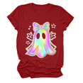thumbnail image 4 of frariair ​2025 Trendy Pumpkin Print Short Sleeve Crew Neck Tee For Women Fall Halloween Graphic Casual T-Shirt Tops​Red M, 4 of 5