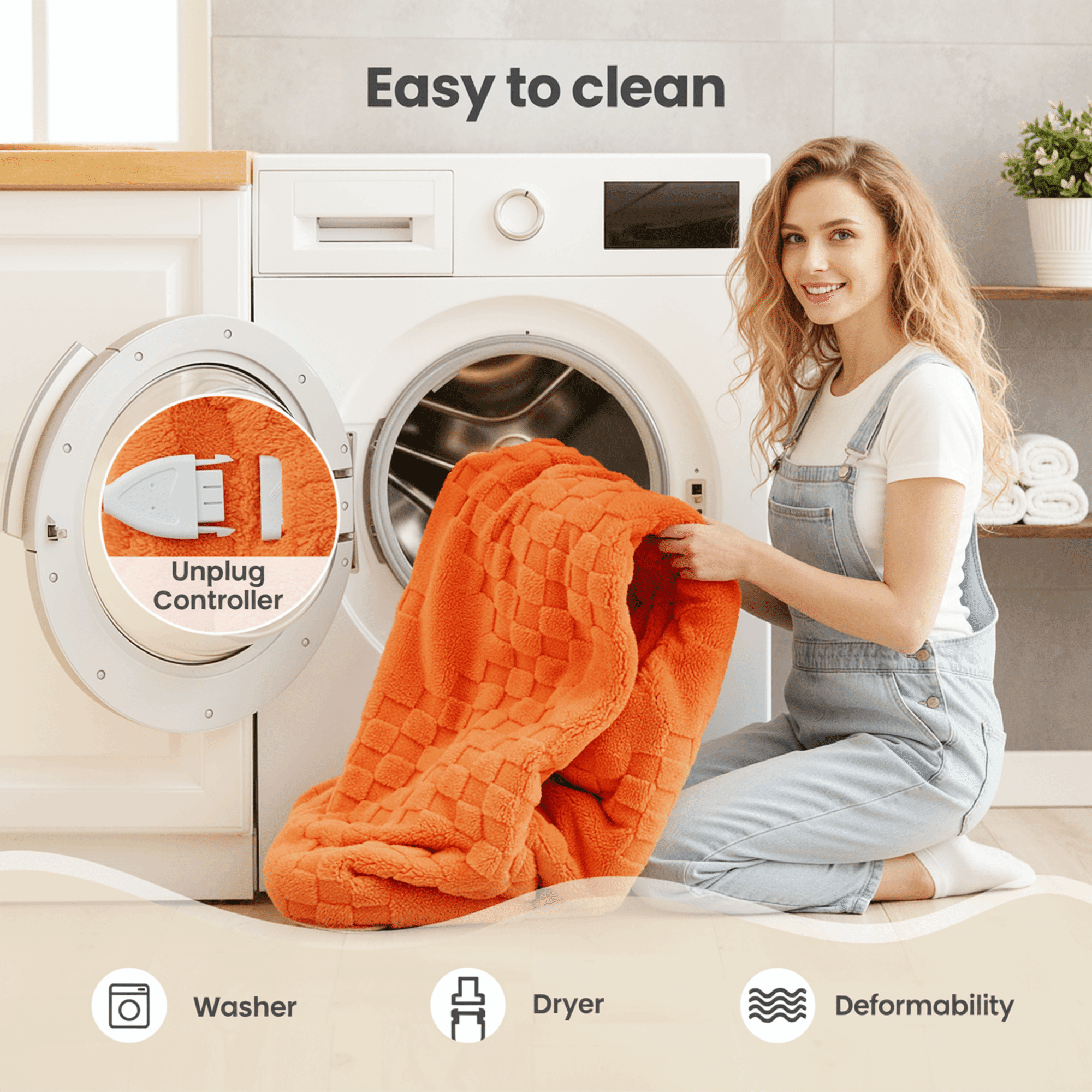 Naipo Heated Blanket Throw 50x60inch Electric Blanket with 6 Heat Settings and 1-4H Auto off Timer, Machine Washable Soft Flannel Fleece Blanket for Couches, Beds for Home Office Use (Orange)