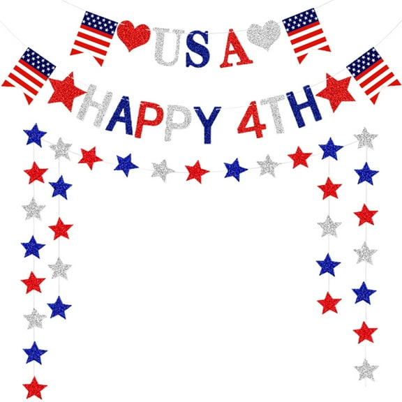 MLINS  2 Sets Independence Day Latte Art Bulletin Board Party Banner Birthday American Flag