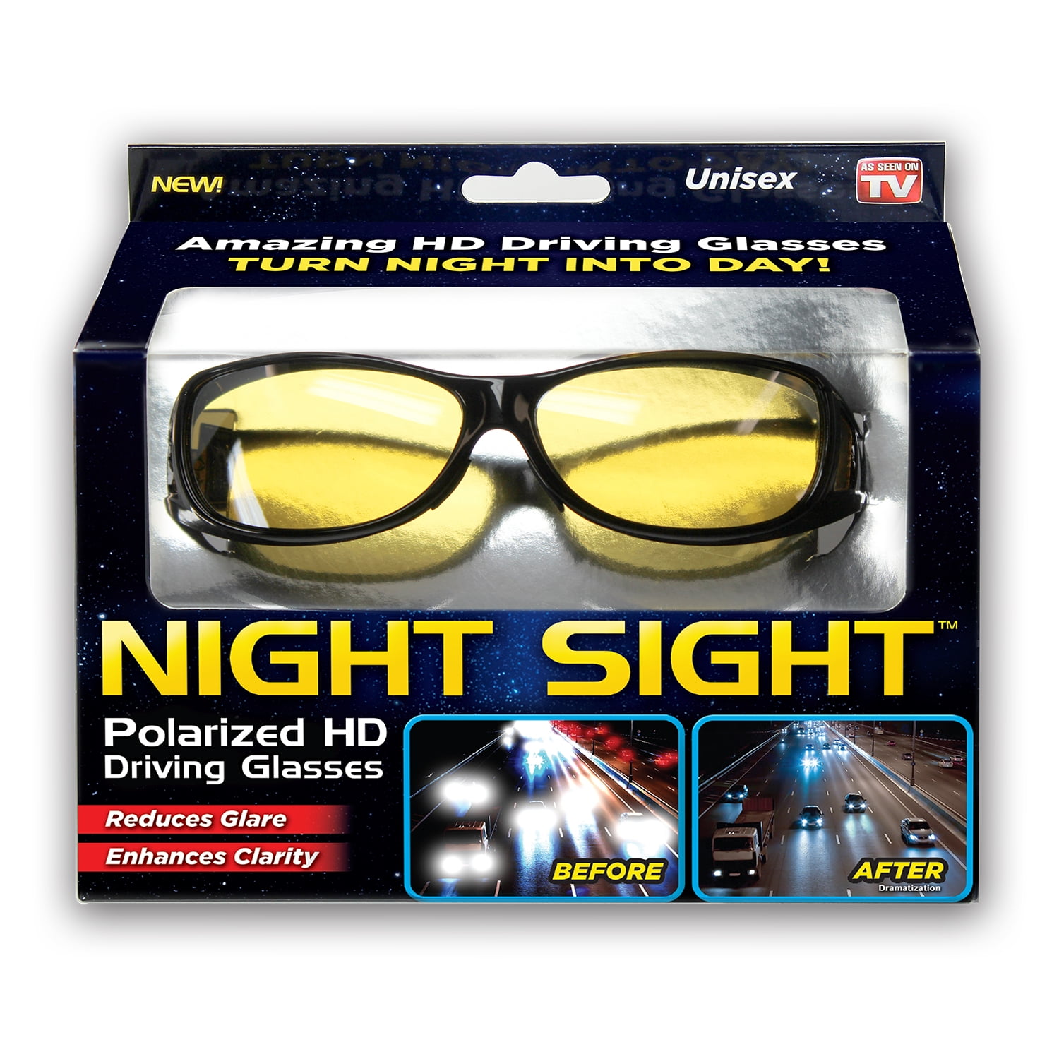 Ideal Eyewear Night Driving Wear Over Glasses Yellow Lens Fit Over Glasses
