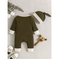 thumbnail image 3 of Infant Baby Girls Boys Rompers Patchwork Crew Neck Long Sleeve Jumpsuits Bodysuits with Hat, 3 of 7