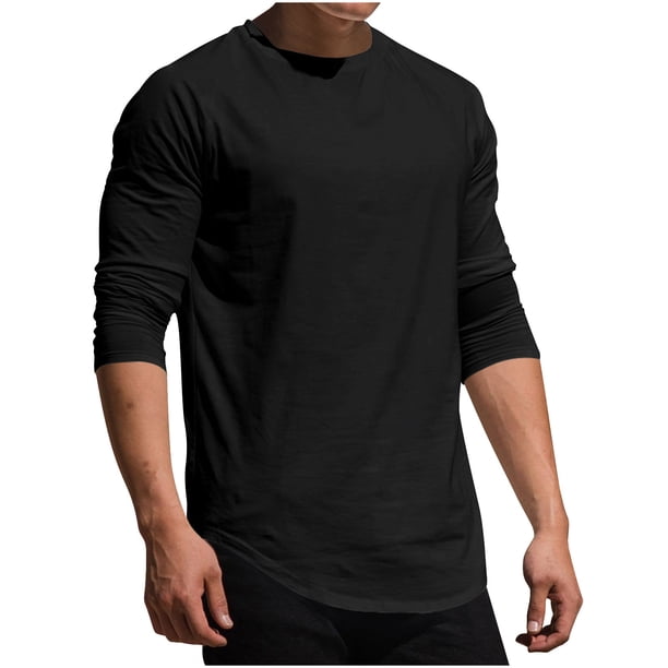 pstuiky Camisas de invierno de manga larga para hombre, Camiseta informal de cuello redondo de punto para hombre, camiseta deportiva informal falsa, camiseta de cuello redondo de manga larga xxl