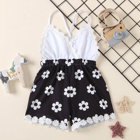 

Baby girl jumpsuit Toddler Baby Girls Ruffles Sunflower Printed Backless Suspender Romper Jumpsuit Fragarn