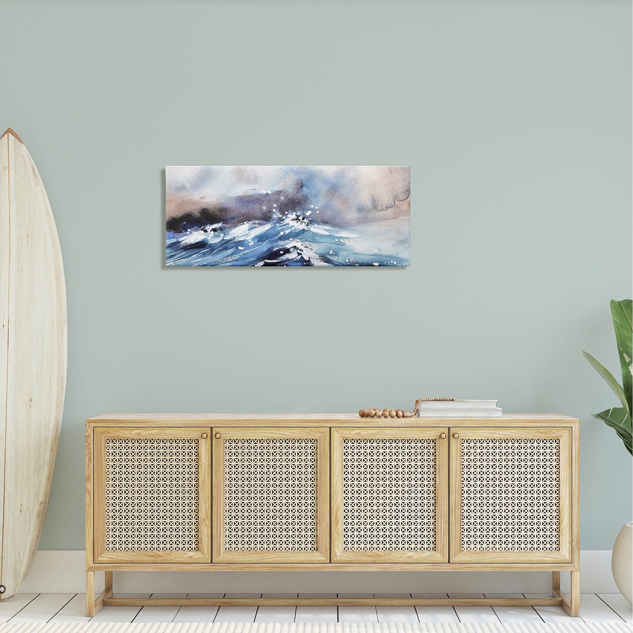 Marine Waves Ocean Weather Coastal Painting Gallery Wrapped Canvas Print Wall Art