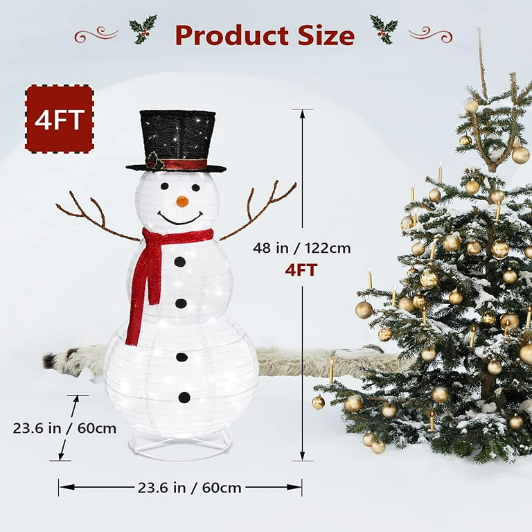 VINGLI 4ft Lighted Christmas Snowman Outdoor Decorations Pre lit 90 LED Lights