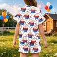 thumbnail image 4 of Grblisyd 4th of July Outfits for Girls Patriotic Summer Ruffle Short Sleeve Shirts Top and Drawstring Elastic Waist Shorts Set, 4 of 5