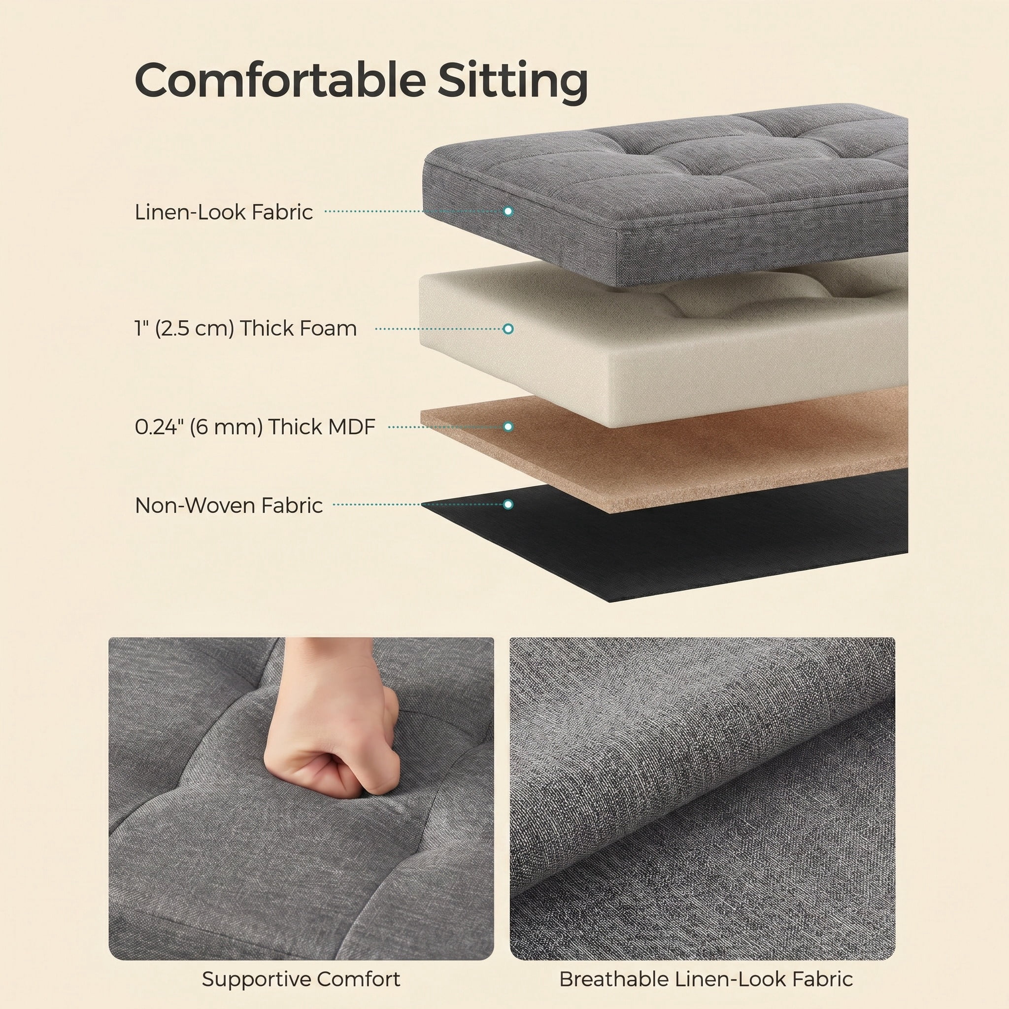 Nordic Hygge Folding Storage Ottoman, Dark Gray