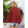 thumbnail image 5 of Women Peplum Tops Puff Sleeve Cotton Babydoll Swing Henley Shirts Button Up Loose Ruffle Hem Blouse, 5 of 5