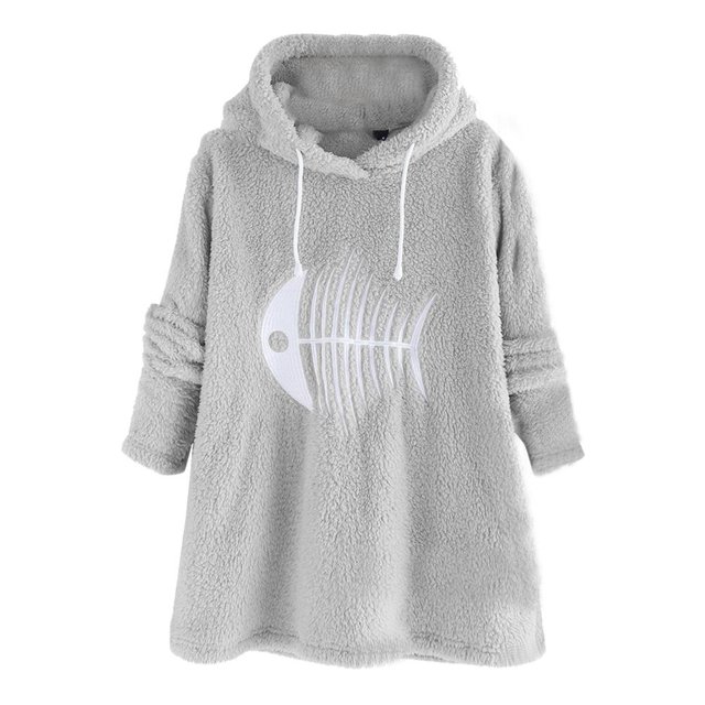 Sudaderas Con Capucha De Manga Larga De Espina De Pez De Felpa De Color Sólido Para Mujer (Gris) (Xl) Tmvgtek Mujer