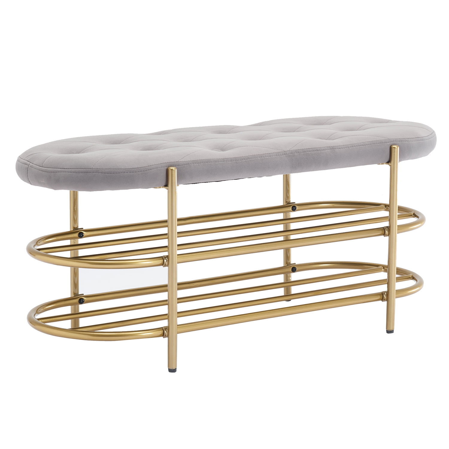 Kadyn Upholstered Velvet Beach, End of Bed Bench with 2 Shelf, Storage Beach for Living Room, Entrance, Grey