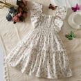 thumbnail image 4 of Gaexia Girls Dresses ,Toddler Children Girls Short Sleeve Flowers Prints Dresses Dress Clothes (White,4-5 Years), 4 of 7