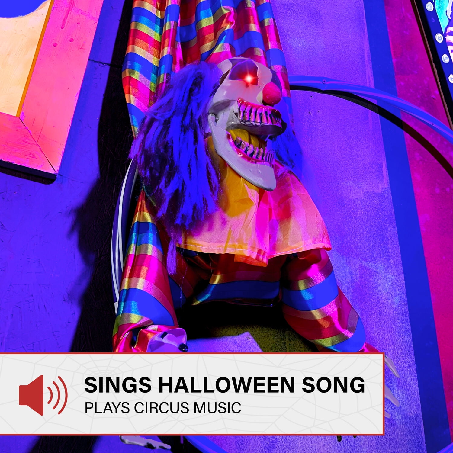 Haunted Hill Farm 47 in Animatronic Hanging Upside Down Clown with Lights and Sound, Halloween Decoration, HHCLOWN-39HLSA