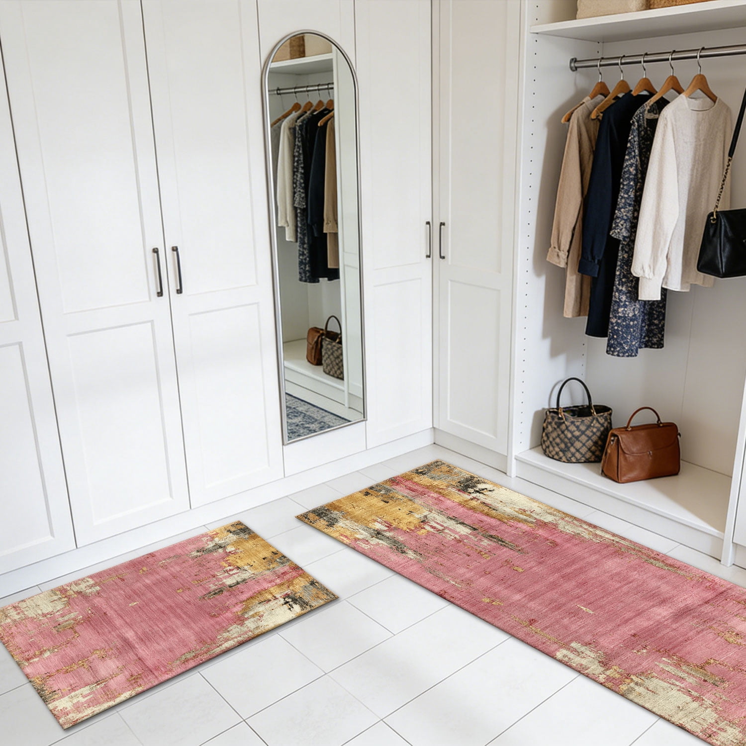 Three-Piece Kitchen Rug Set, Abstract Pattern Kitchen Hallway Rug, Soft And Comfortable, Suitable for Sinks, Floors, Entrances, Hallways, Bathrooms