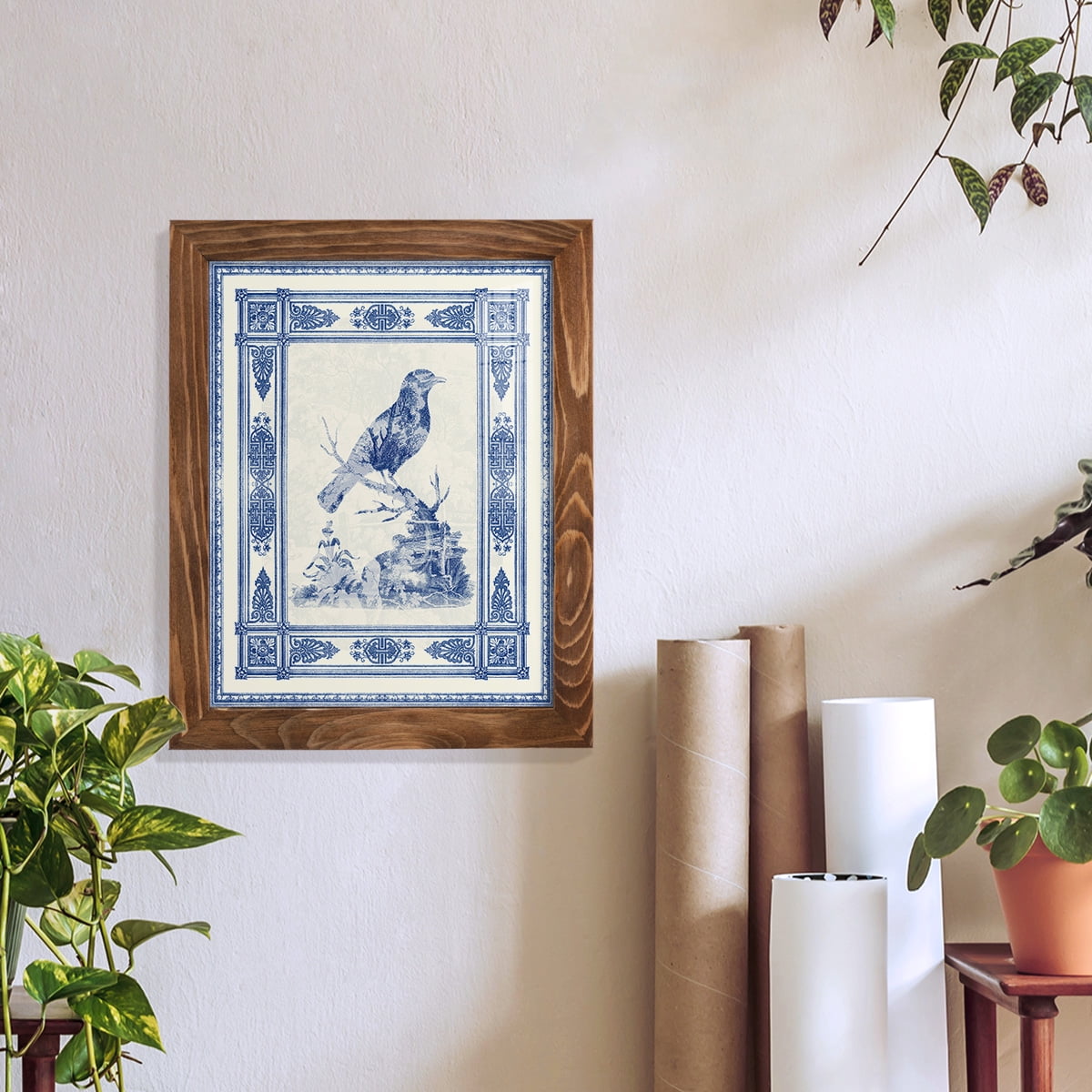 Toile de Jouy I -Framed Print w/glass-Walnut