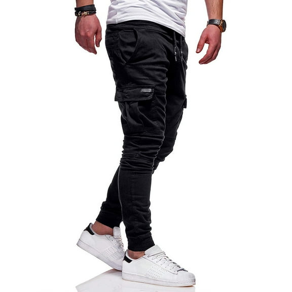 RYDCOT Fashion Men Sport Pure Color Bandage Casual Loose Sweatpants Drawstring Pant Black L
