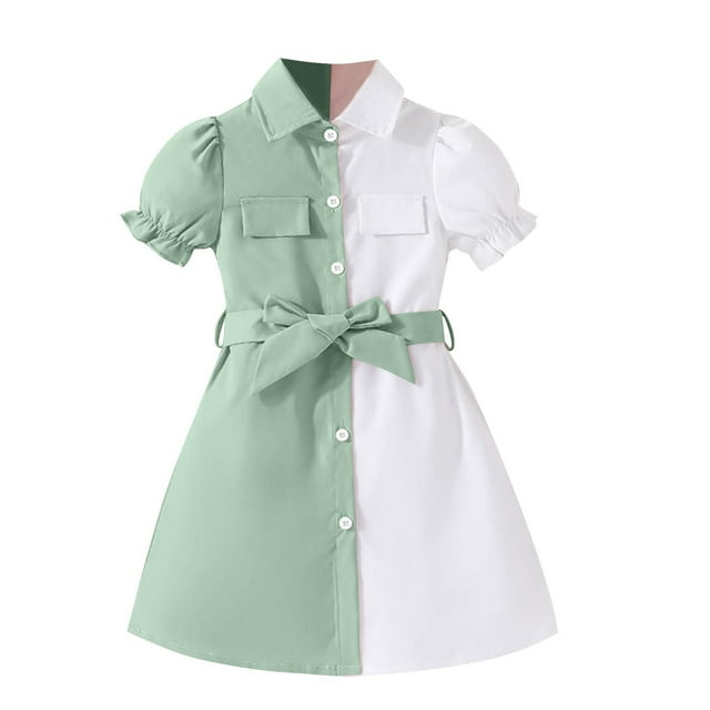 QIPOPIQ Robe pour Bébés et Tout-Petites Filles à Manches Courtes Vintage Col Peter Pan Été Décontractée Mini Robes en Coton et Lin Liquidation