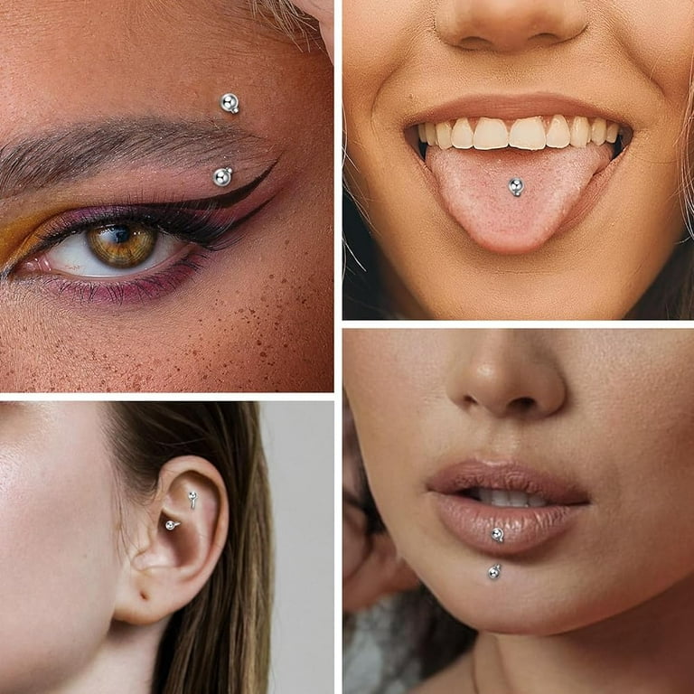 G23 Titanium Rook Piercing Jewelry - 3-Piece Curved Barbell Set 16g 6mm/8mm/10mm