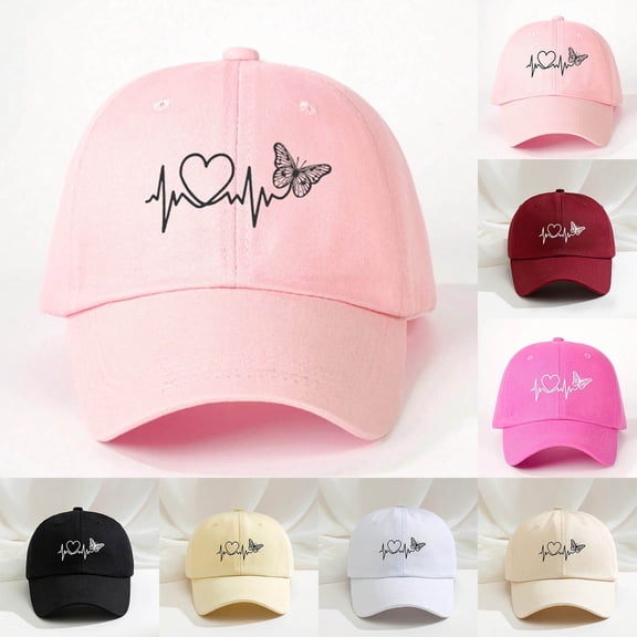 Womens Hats Unisex Heart Butterfly Adjustable Baseball Sun Hat Outdoor Daily Beige One Size