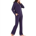 thumbnail image 2 of Women's V-neck Long Sleeve Trousers Pajamas Suit,2 Piece Tops Pants Suit,Purple,2XL, 2 of 10