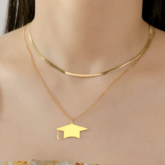 14K Yellow Gold Graduation Cap Necklace for Women Men Bachelor Pendant Chokers With Students Jewelry Graduation Gifts