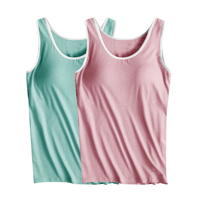 TIMIFIS 2 Pcs Débardeurs Color Block pour Femmes Confortables d'Entraînement Yoga Débardeurs d'Été Col Rond Sans Manches avec Soutien-Gorge Intégré Coussinet Camisole Tenue de Détente
