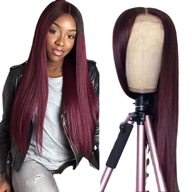 SDJMa Red Wine Long Straight Wigs for Women Synthetic Heat  display picture 3