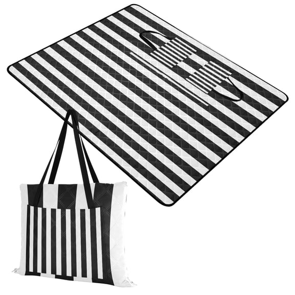 Extra Large Picnic Beach Blanket Waterproof Sand Proof Portable Outdoor Mat Black and White Striped 60x80
