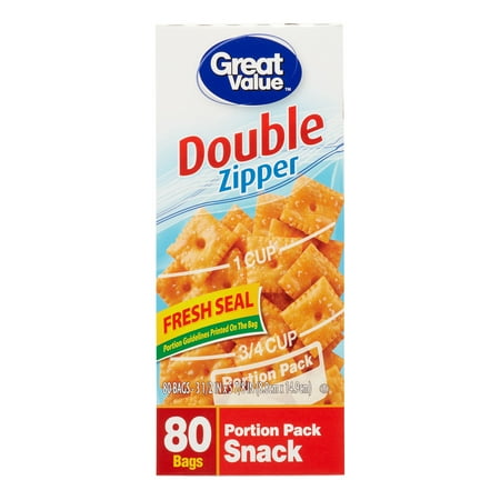 Great Value Double Zipper Portion Pack Snack Bags 80 Count Great Value Double Zipper Portion Pack Snack Bags 80 Count