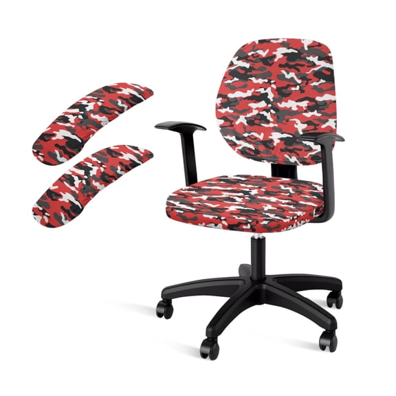 SCRAWLGOD Red Camouflage Set of 4 Breathable Computer Chair Slipcover with Arm Rest Protector Comfy Swivel Chair Covers Scratch Resistant Desk Chair Protector