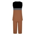 thumbnail image 5 of Cavosen 2 Piece Lounge Set Women Pajama Pleated Soft Sleepwear Sleeveless Crewneck Pullover Tank Tops Capri Nightwear Color Block Loungewear with Pocket Casual Pjs Brown S, 5 of 5
