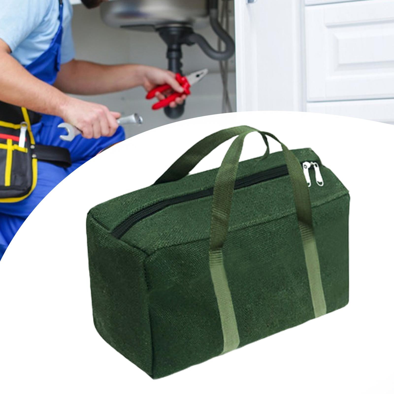 simhoa Canvas Tool Storage Bag Zipper Handbag Multipurpose Waterproof Wide Mouth Opening for Plumber Technicians Professional Green 50x30x25cm