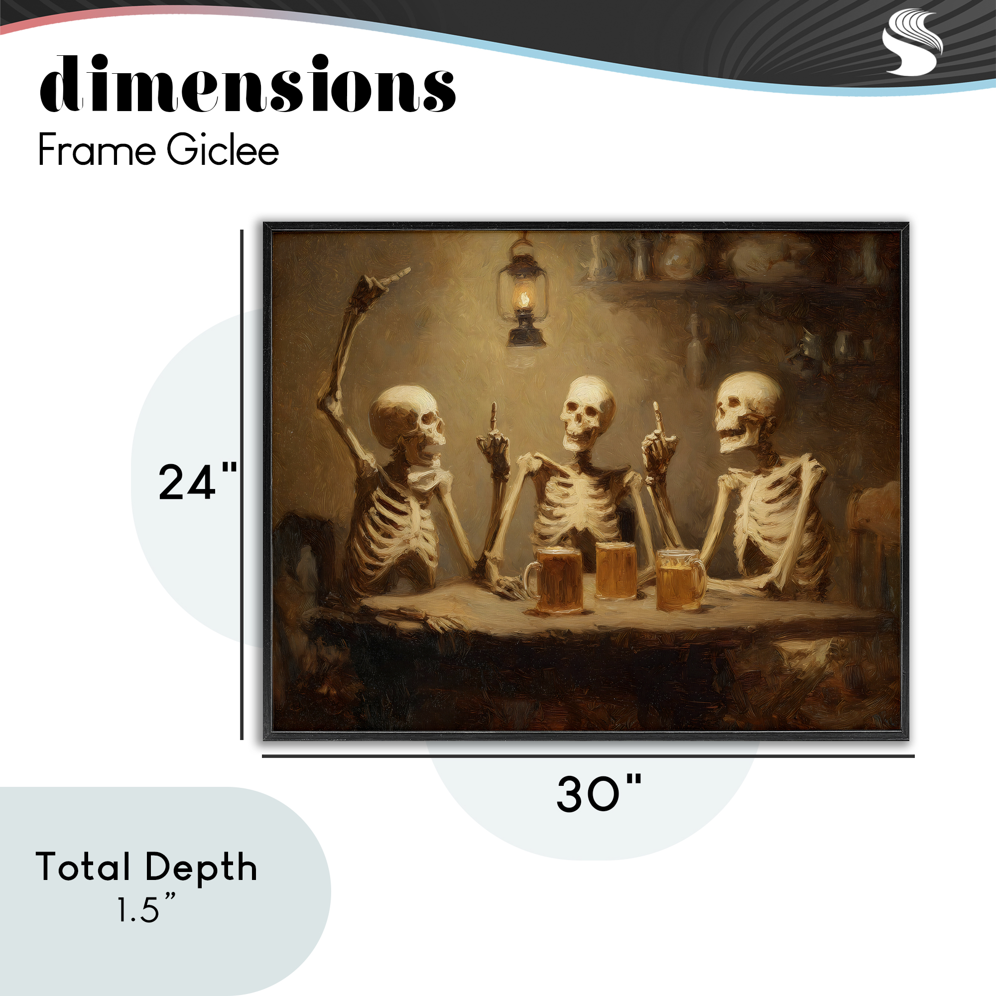 Skeletons Drinking at Tavern Black Framed Giclee Art, design by Arlington Prints
