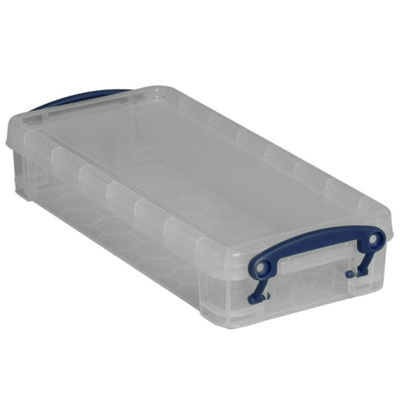 Really Useful Box® Plastic Storage Box, 0.55 Liter, 8 1/2" x 4" x 1 3/4", Clear