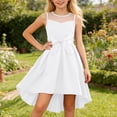 thumbnail image 2 of Gubotare Girls Dresses Formal Party Wedding Tulle Sleeveless Contrast Mesh High Low Dress with Belt (White,9-10 Years), 2 of 5