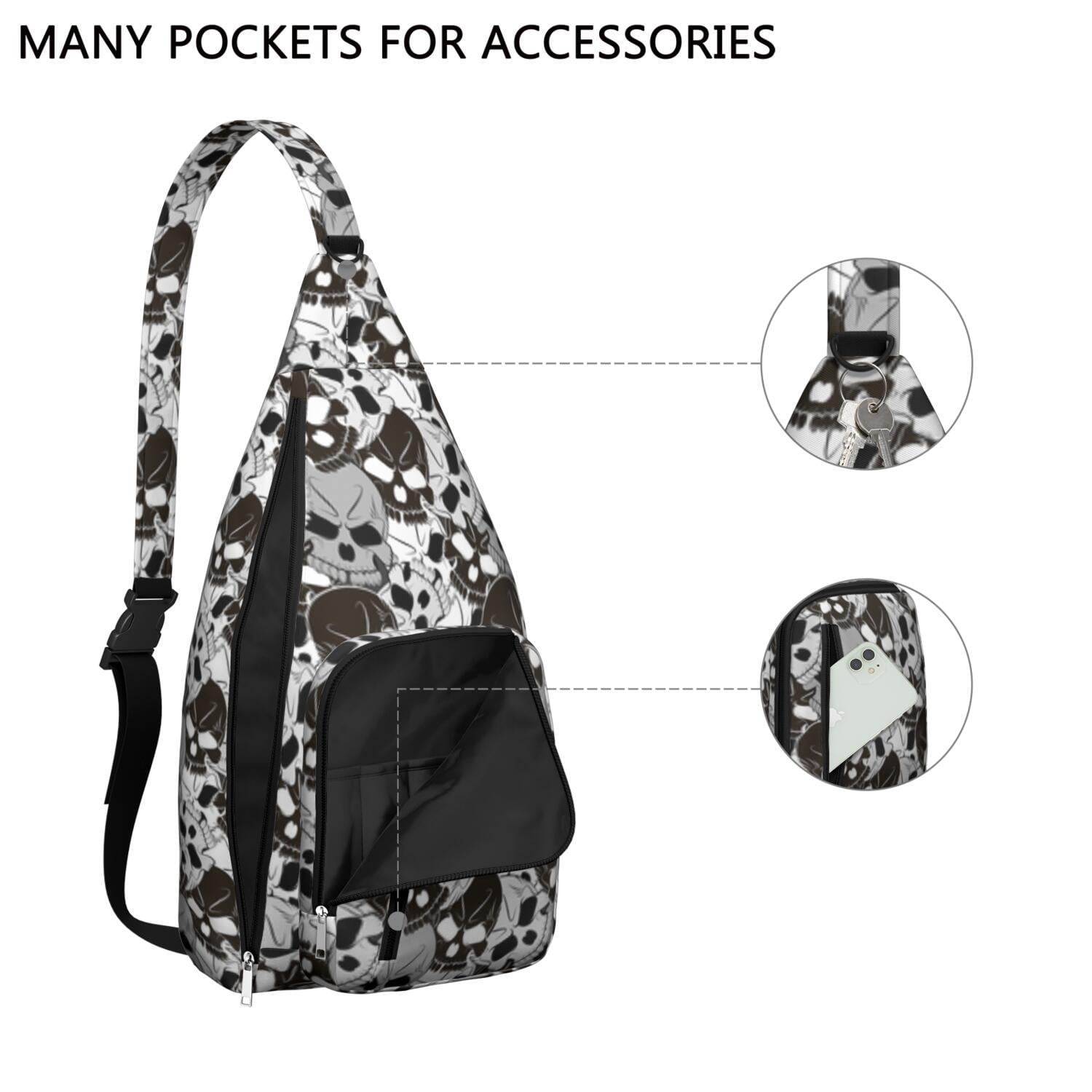 "Dead Day Inspired Crossbody Bag, Mexican Skull & Butterfly Print Shoulder Pack, Lightweight Durable Sling Bag for Men, Water-resistant Tactical Chest Bag with Retro Design"