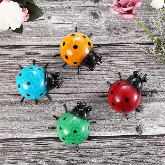 4 Pcs Wall Metal Deco, Outdoor Decorative Object, Ladybug Deco For Garden Fence, Patio, Living Room, Shed