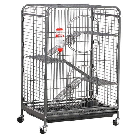 Bilot Metal 3-Tier Cage, 37 Inch Small Animals Pet Hutch with 2 Front Doors/Feeder/Wheels/Tray, Indoor Rolling Critter Nation for Lovely Chinchilla/Squirrel, Black, Easy Assembly & Clean