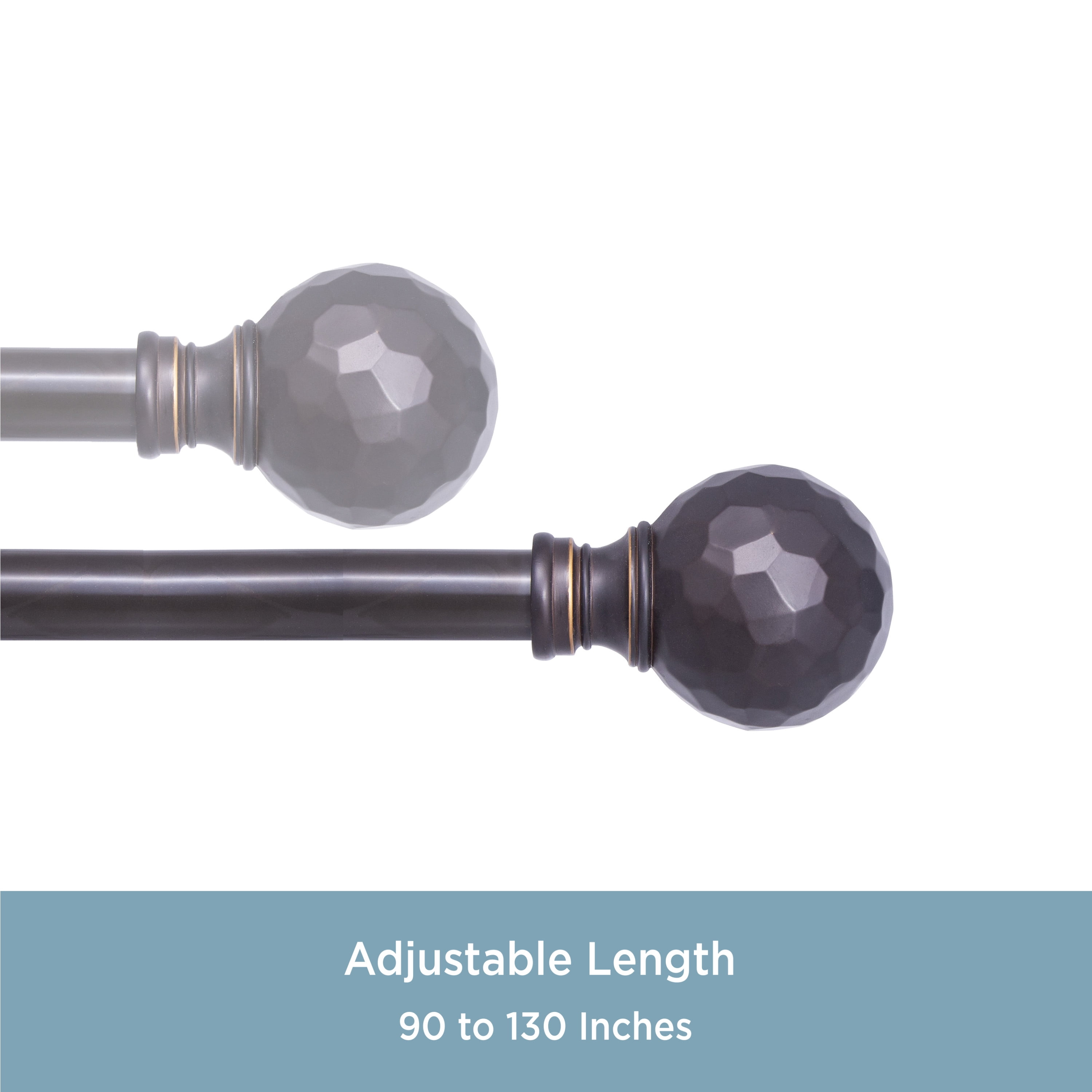 Kenney Hailey Premium Steel Decorative Window Curtain Rod, 90-130" Adjustable Length, 1" Dia., Oil Rubbed Bronze