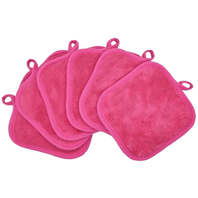 BloomSesame Paños desmaquillantes para cara, ojos, labios, almohadillas desmaquillantes reutilizables, paños de limpieza facial de microfibra suave, 5 x 5 pulgadas, paquete de 6 (rosa oscuro)