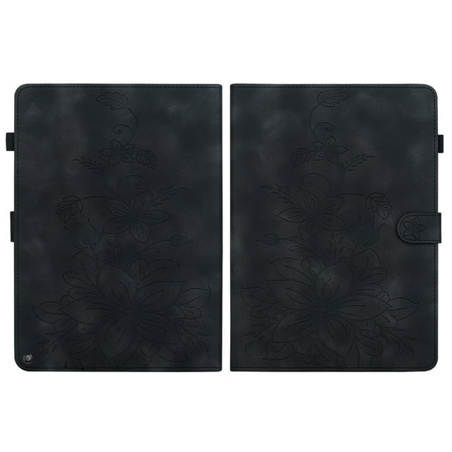 XYX Tablet Case for Kindle Fire HD 10 (11th Generation, 2021 Release), Lily Flower Pattern PU Leather Multiple Viewing Angles Stand Slim Folio Tablet Cover (Black)