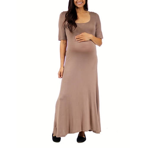 24-7 Comfort Apparel Women's Maternity Elbow Maxi Dress