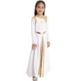 thumbnail image 4 of Hansber Kids Girls Lyrical Praise Dance Dress Metallic Color Block Liturgical Worship Full Length Church Robe White 10, 4 of 7