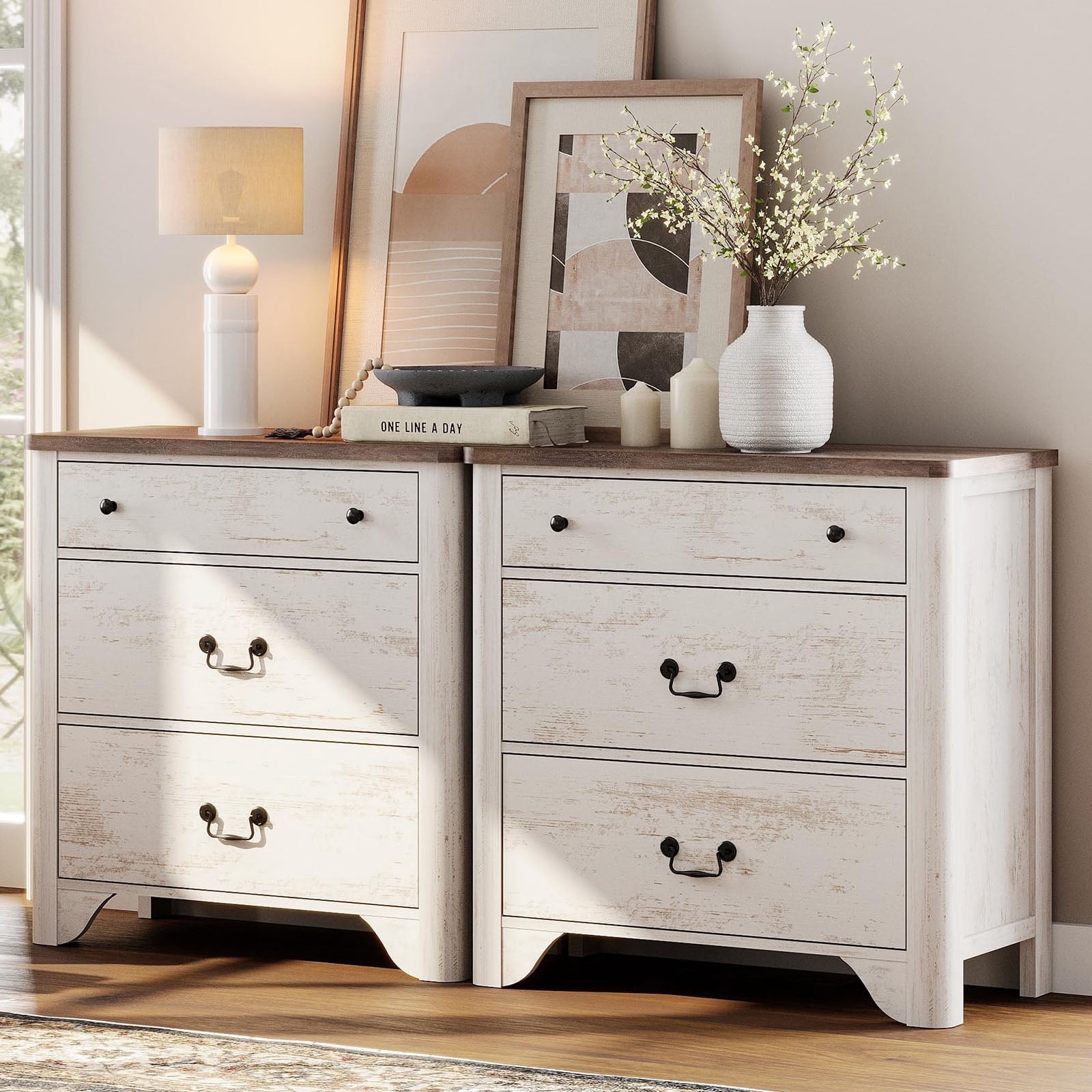 63" W 6 Drawer Dresser,2 IN 1 Farmhouse Dresser Bedside Cabinet,Side Table For Bedroom,Living Room