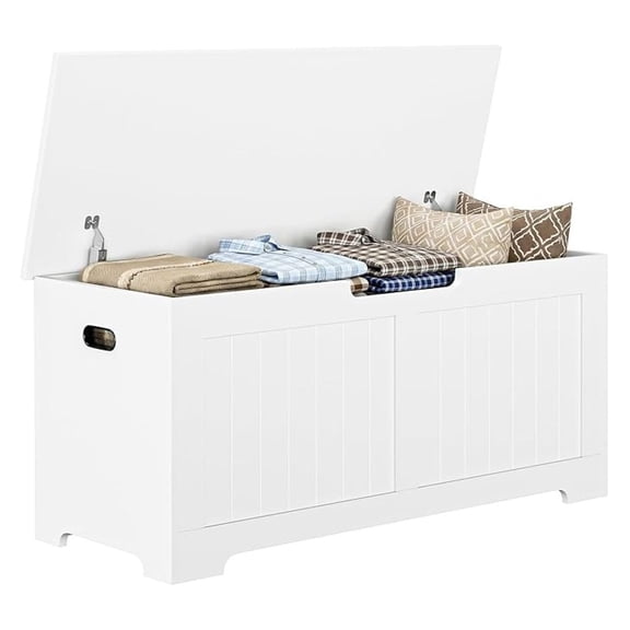 Wooden Storage Chest,30/40 Inch Storage Trunk w/2 Safety Hinges, Storage , Modern Lift Top Chest Box Organizer (White, 40 Lx 15.7 W x19 H Inch)